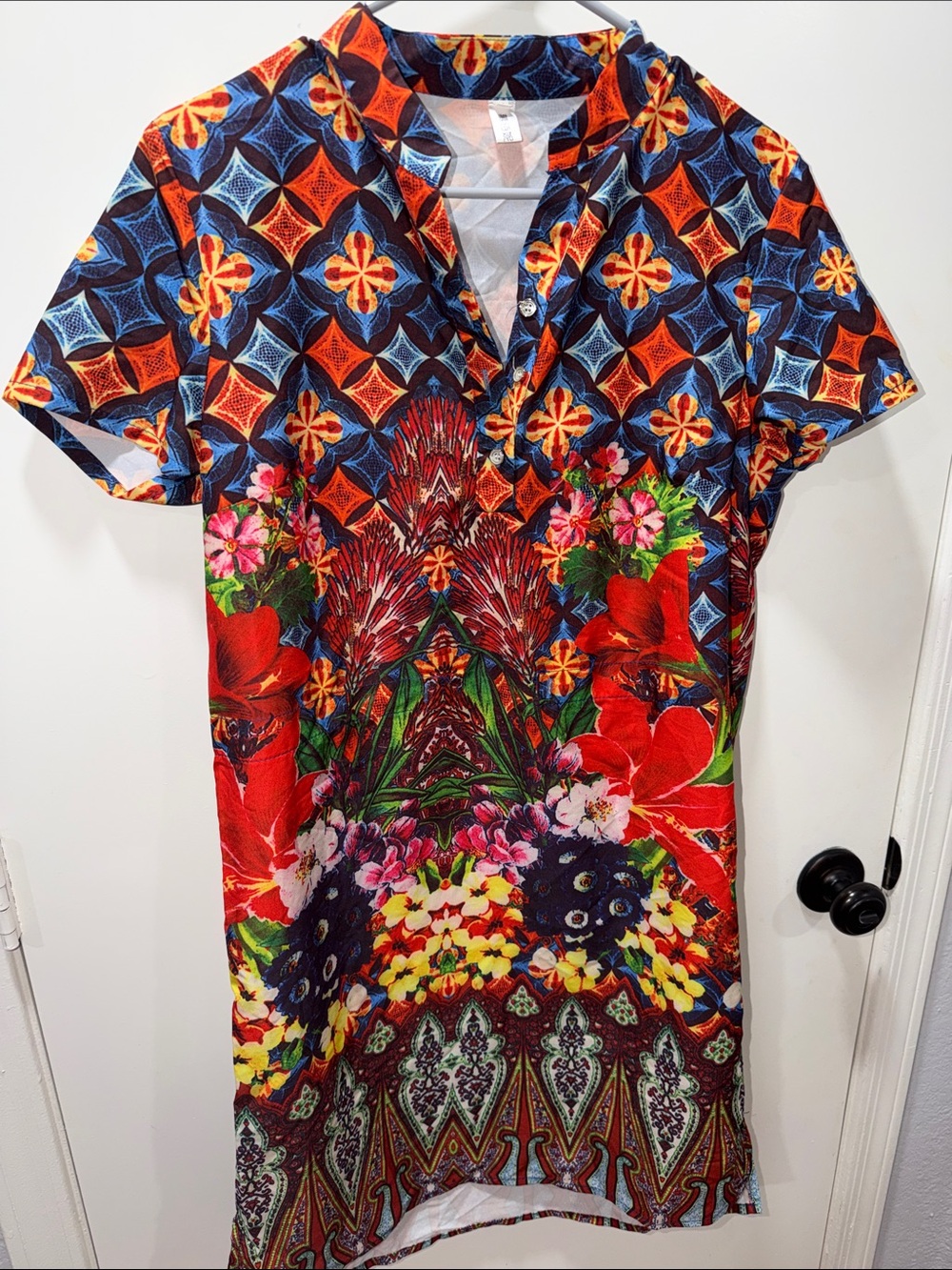 Vibrant Floral Midi Dress in Red & Multicolor